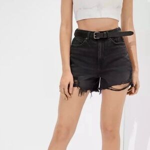 American Eagle | Highest Rise Mom Faded Black Distressed Jean Shorts